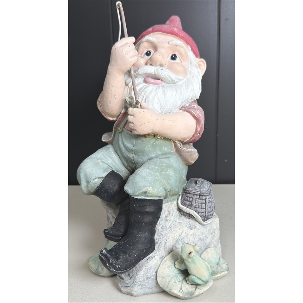 Vintage 10" Tall Garden Gnome Fishing Plastic
